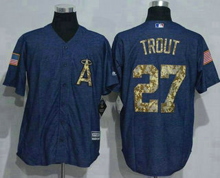 Men's Los Angeles Angels of Anaheim of Anaheim #27 Mike Trout Denim Blue Salute to Service Stitched MLB Jersey