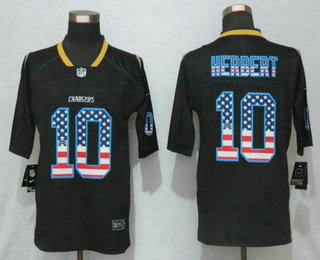 Men's Los Angeles Chargers #10 Justin Herbert 2020 USA Flag Fashion Black Color Rush Stitched Nike Limited Jersey