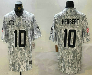 Men's Los Angeles Chargers #10 Justin Herbert Arctic Camo 2024 FUSE Salute to Service Limited Stitched Jersey