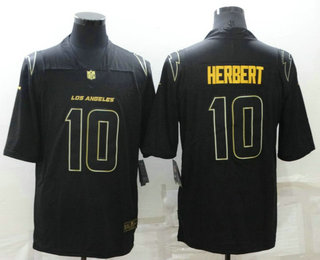 Men's Los Angeles Chargers #10 Justin Herbert Black Golden Edition Stitched NFL Nike Limited Jersey