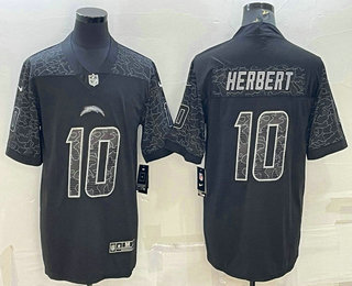 Men's Los Angeles Chargers #10 Justin Herbert Black Reflective Limited Stitched Football Jersey