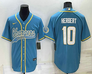 Men's Los Angeles Chargers #10 Justin Herbert Light Blue Stitched MLB Cool Base Nike Baseball Jersey