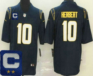 Men's Los Angeles Chargers #10 Justin Herbert Limited Navy C Patch Vapor Jersey
