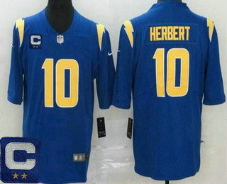 Men's Los Angeles Chargers #10 Justin Herbert Limited Royal C Patch Vapor Jersey