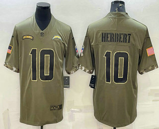 Men's Los Angeles Chargers #10 Justin Herbert Olive 2022 Salute To Service Limited Stitched Jersey