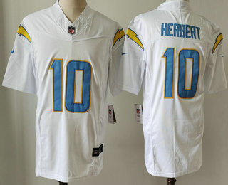 Men's Los Angeles Chargers #10 Justin Herbert White 2023 FUSE Vapor Limited Stitched Jersey
