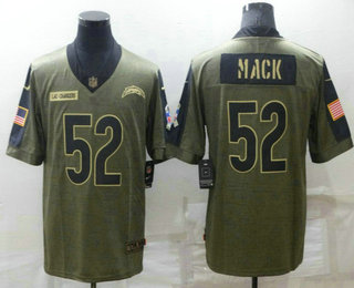 Men's Los Angeles Chargers #52 Khalil Mack 2021 Olive Salute To Service Limited Stitched Jersey