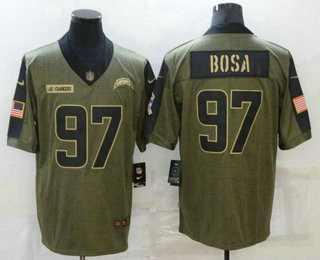 Men's Los Angeles Chargers #97 Joey Bosa 2021 Olive Salute To Service Limited Stitched Jersey