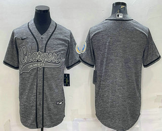 Men's Los Angeles Chargers Blank Grey Gridiron Cool Base Stitched Baseball Jersey