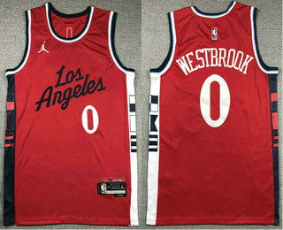 Men's Los Angeles Clippers #0 Russell Westbrook Red Icon Swingman Stitched Jersey