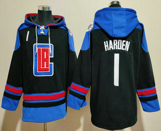 Men's Los Angeles Clippers #1 James Harden Black Ageless Must Have Lace Up Pullover Hoodie