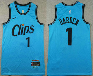 Men's Los Angeles Clippers #1 James Harden Blue 2024 City Icon Sponsor Swingman Jersey