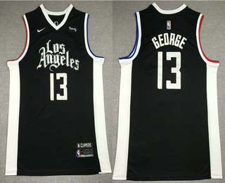 Men's Los Angeles Clippers #13 Paul George NEW Black Nike 2021 Swingman City Edition Jersey With NEW The Sponsor Logo