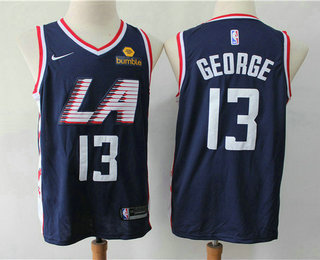 Men's Los Angeles Clippers #13 Paul George Navy Blue Nike 2019 Swingman City Edition Jersey With The Sponsor Logo