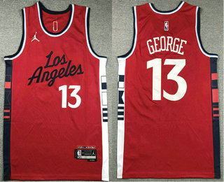 Men's Los Angeles Clippers #13 Paul George Red Icon Swingman Stitched Jersey