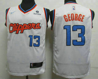 Men's Los Angeles Clippers #13 Paul George White Nike 2019 Swingman Throwback Jersey With The Sponsor Logo