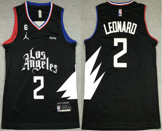 Men's Los Angeles Clippers #2 Kawhi Leonard Black 2022 Statement 6 Patch Icon Sponsor Swingman Jersey