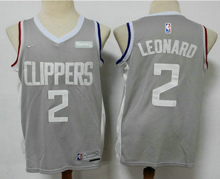 Men's Los Angeles Clippers #2 Kawhi Leonard Grey Nike Swingman 2021 Earned Edition Stitched Jersey With NEW Sponsor Logo