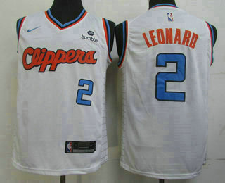 Men's Los Angeles Clippers #2 Kawhi Leonard White Nike 2019 Swingman Throwback Jersey With The Sponsor Logo