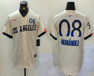 Men's Los Angeles Dodgers #08 Enrique Hernandez Cream 2024 City Connect Limited Stitched Jersey