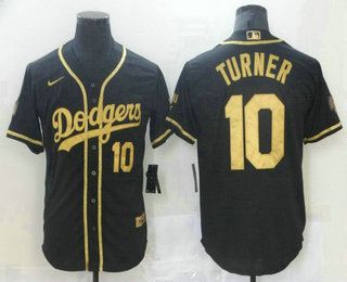 Men's Los Angeles Dodgers #10 Justin Turner Black Gold Stitched MLB Cool Base Nike Jersey