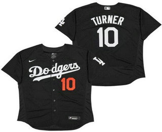 Men's Los Angeles Dodgers #10 Justin Turner Black Stitched MLB Flex Base Jersey