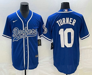 Men's Los Angeles Dodgers #10 Justin Turner Blue Cool Base Stitched Baseball Jersey