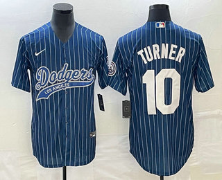 Men's Los Angeles Dodgers #10 Justin Turner Blue Pinstripe Cool Base Stitched Baseball Jersey