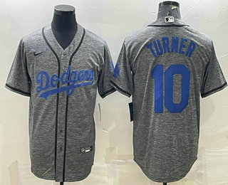 Men's Los Angeles Dodgers #10 Justin Turner Grey Gridiron Cool Base Stitched Baseball Jersey