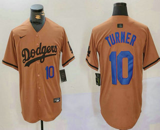 Men's Los Angeles Dodgers #10 Justin Turner Number Olive Cool Base Limited Stitched Jersey