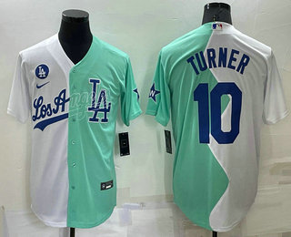 Men's Los Angeles Dodgers #10 Justin Turner White Green Two Tone 2022 Celebrity Softball Game Cool Base Jersey