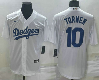 Men's Los Angeles Dodgers #10 Justin Turner White Stitched MLB Cool Base Nike Jersey