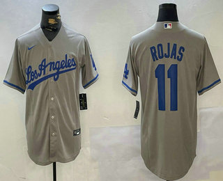 Men's Los Angeles Dodgers #11 Miguel Rojas Grey With los Cool Base Stitched Jersey