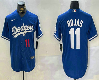 Men's Los Angeles Dodgers #11 Miguel Rojas Number Blue Cool Base Stitched Jersey