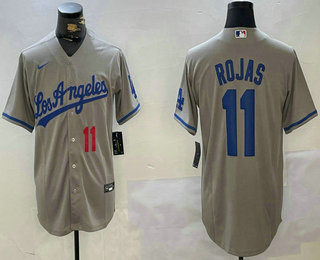 Men's Los Angeles Dodgers #11 Miguel Rojas Number Grey With los Cool Base Stitched Jersey