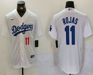 Men's Los Angeles Dodgers #11 Miguel Rojas Number White Cool Base Stitched Jersey