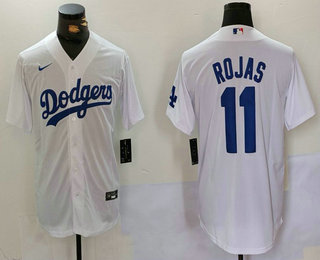 Men's Los Angeles Dodgers #11 Miguel Rojas White Cool Base Stitched Jersey