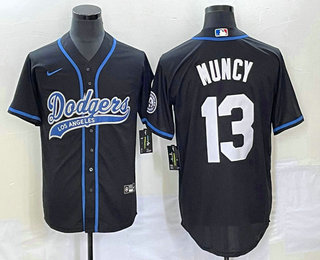 Men's Los Angeles Dodgers #13 Max Muncy Black With Patch Cool Base Stitched Baseball Jersey 01