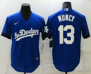 Men's Los Angeles Dodgers #13 Max Muncy Blue 2021 City Connect Cool Base Stitched Jersey