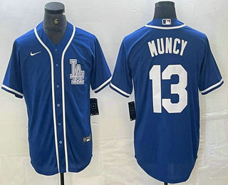 Men's Los Angeles Dodgers #13 Max Muncy Blue Cool Base Stitched Baseball Jersey 01