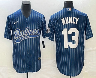 Men's Los Angeles Dodgers #13 Max Muncy Blue Pinstripe Cool Base Stitched Baseball Jersey