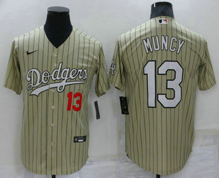 Men's Los Angeles Dodgers #13 Max Muncy Cream Pinstripe Stitched MLB Cool Base Nike Jersey