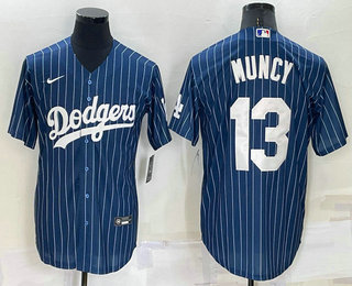 Men's Los Angeles Dodgers #13 Max Muncy Navy Blue Pinstripe Stitched MLB Cool Base Nike Jersey