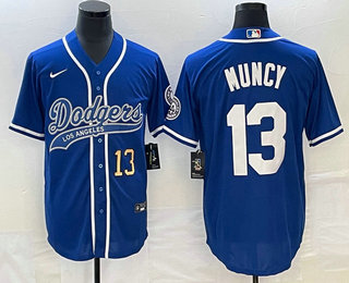 Men's Los Angeles Dodgers #13 Max Muncy Number Blue Cool Base Stitched Baseball Jersey