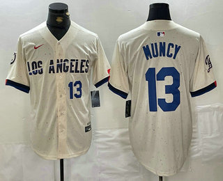 Men's Los Angeles Dodgers #13 Max Muncy Number Cream 2024 City Connect Limited Stitched Jersey 01