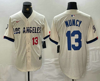 Men's Los Angeles Dodgers #13 Max Muncy Number Cream 2024 City Connect Limited Stitched Jersey