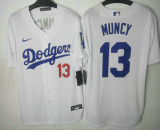 Men's Los Angeles Dodgers #13 Max Muncy Number Number White Stitched Cool Base Nike Jersey