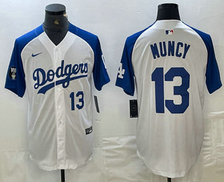 Men's Los Angeles Dodgers #13 Max Muncy Number White Blue Fashion Stitched Cool Base Limited Jersey 11