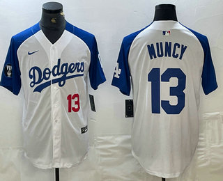 Men's Los Angeles Dodgers #13 Max Muncy Number White Blue Fashion Stitched Cool Base Limited Jersey 12