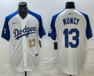 Men's Los Angeles Dodgers #13 Max Muncy Number White Blue Fashion Stitched Cool Base Limited Jersey 13